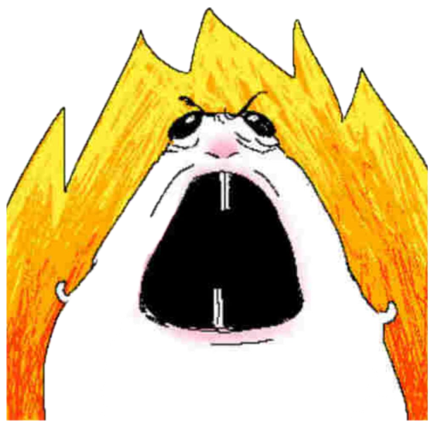 Cartoon guinea pig with flaming hair screaming in absolute rage sticker