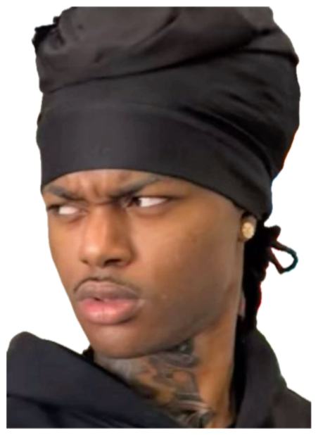 Man in a durag cutting a hard suspicious side-eye off to the corner sticker