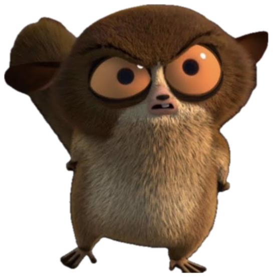 Furry big-eyed lemur cartoon glaring with a tiny furious scowl sticker