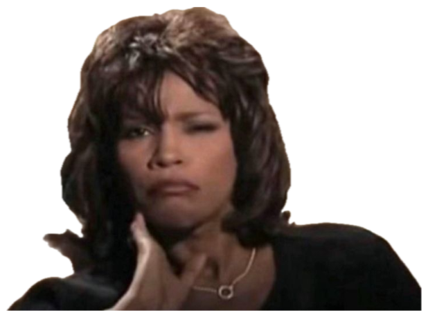 Whitney Houston with a perfectly sculpted unimpressed look, hand on neck, saying nothing and meaning everything sticker