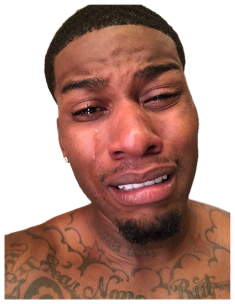 Shirtless man taking a selfie mid-cry with tears streaming down his face sticker