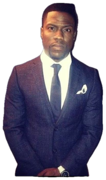 Kevin Hart posing in a sharp navy suit with a cool, deadpan expression sticker