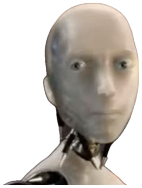 Wide-eyed humanoid robot staring blankly ahead in mild disbelief sticker