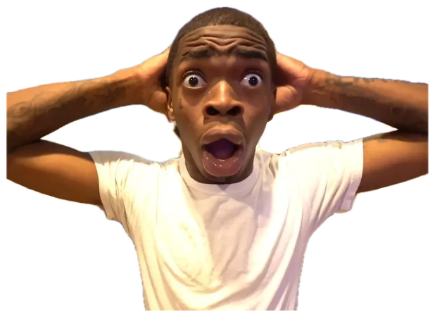 Man grabbing his head with jaw dropped in total disbelief sticker