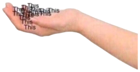 Open hand piled with the word 'This' repeated over 'This is getting out of hand' sticker