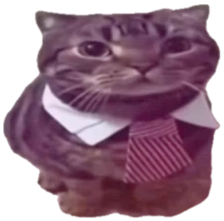 Small tabby cat dressed in a shirt collar and striped tie sitting on the sidewalk staring up sticker