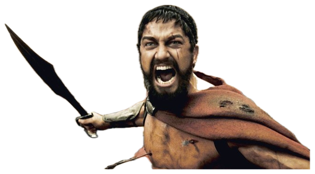 Bearded Spartan warrior raising his sword and roaring in the middle of battle sticker