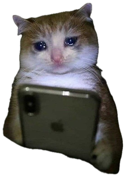 Orange and white cat with teary eyes clutching an iPhone in the dark sticker