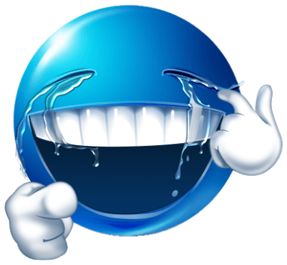 Blue emoji cracking up with tears, one hand pointing at you while wiping its eyes sticker