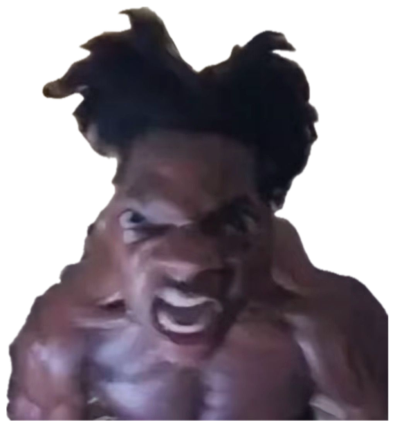 Shirtless man screaming with his hair wild and hands gripping his head sticker