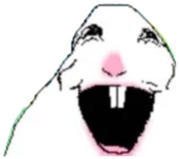 Rodent cartoon face laughing through tears in front of a sunny rainbow sticker