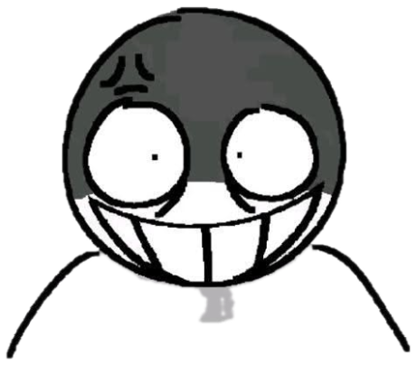 Crude doodle of a grinning face with buck teeth and huge wild eyes sticker