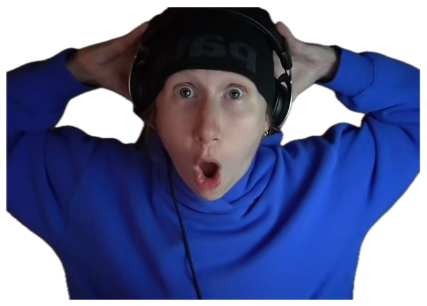 Person in a blue hoodie and headset grabbing their head, mouth open in total shock sticker