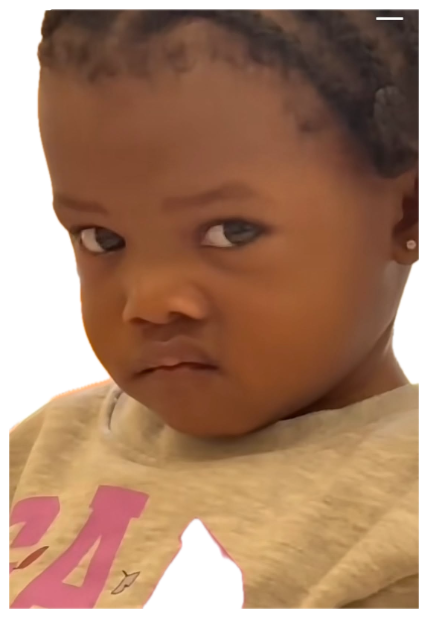 Toddler cutting a sharp, unimpressed side-eye off to the corner sticker