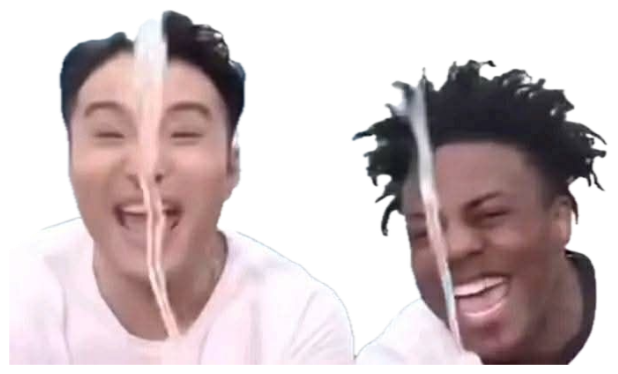 Two people laughing so hard they're crying with water shooting out their noses sticker