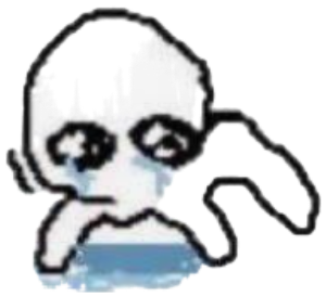 Pixelated crying blob doodle with teary eyes scrambling sideways sticker