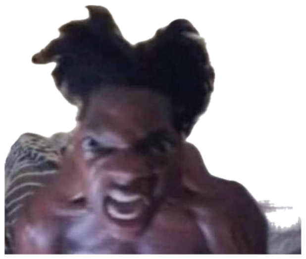 Shirtless man mid-scream with wild hair, veins bulging in pure rage sticker