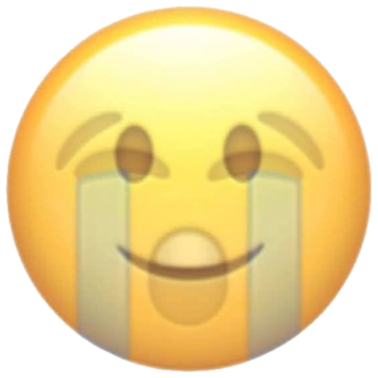 The crying-while-smiling emoji with tears streaming and a forced grin sticker