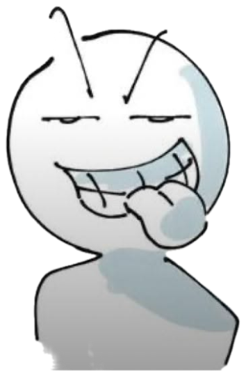 Stick-figure troll face grinning smugly with fist under chin, plotting something sticker