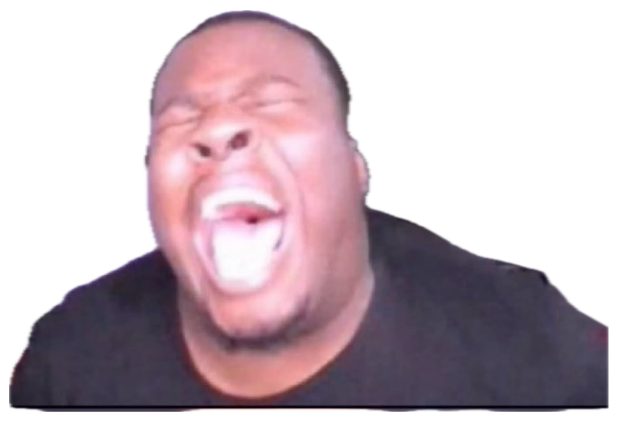 Guy in front of a TV throwing his head back mid-scream-laugh sticker