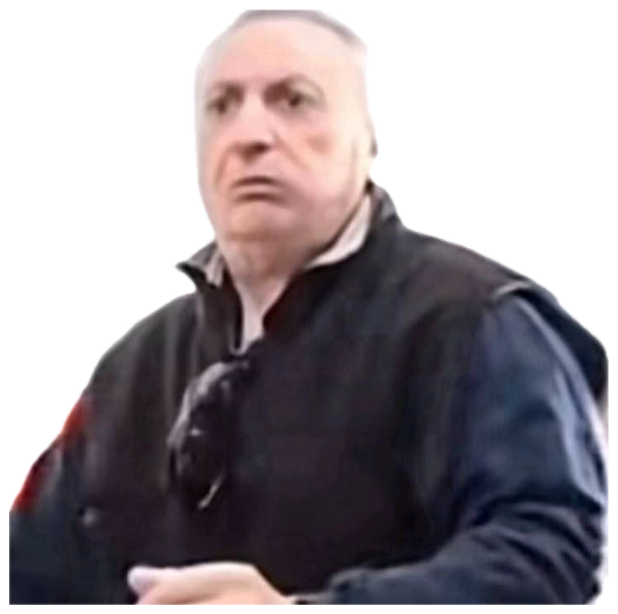 Older man in a vest giving a skeptical, unimpressed frown across the room sticker