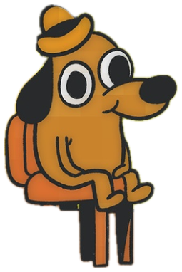 The 'This is fine' dog sitting calmly in a room completely engulfed in flames sticker