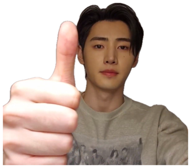 Young man giving a deadpan thumbs up close to the camera sticker