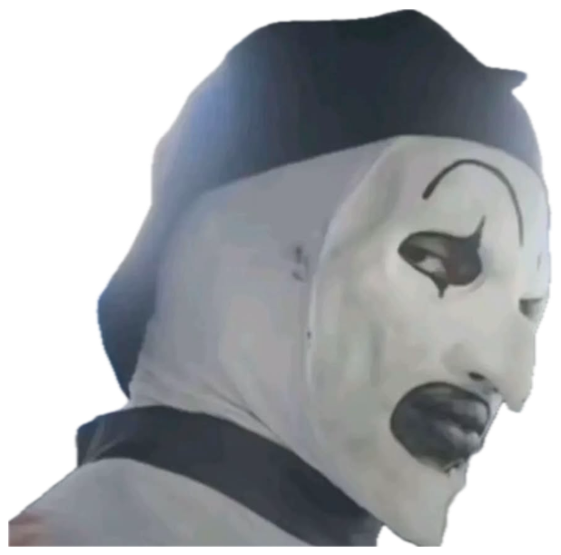 Art the Clown in a car seat staring blankly out the window looking utterly unbothered sticker