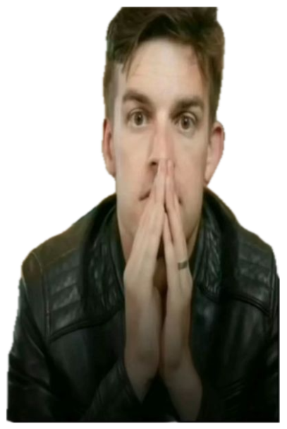 Wide-eyed man clasping his hands to his mouth beside giant green 'Please STOP!' text sticker