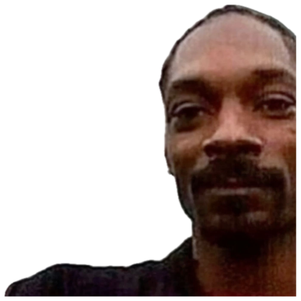Snoop Dogg holding up a sign reading 'shut your bitch ass up' with a calm unbothered face sticker