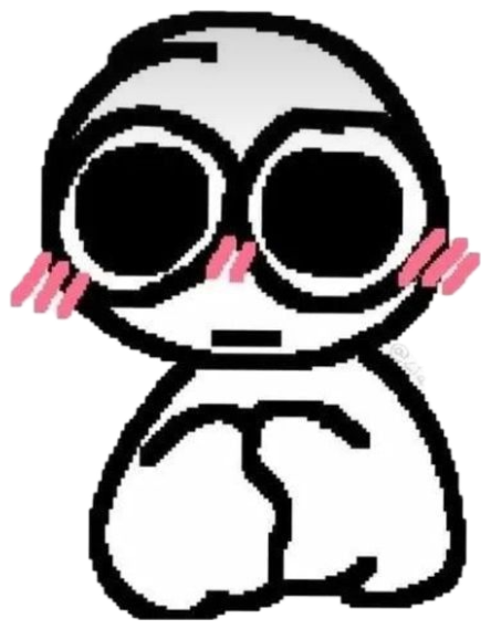 Doodled blob character with huge eyes and pink blush, hands shyly clasped sticker
