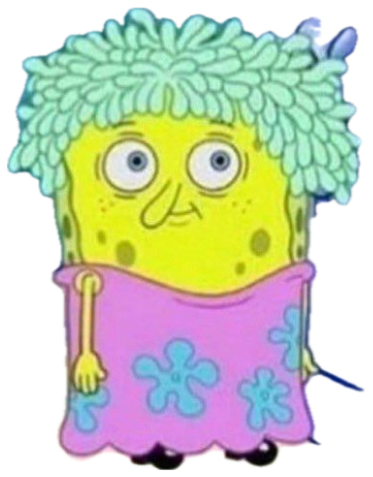 SpongeBob in a pink dress and wild wet hair looking bewildered and frumpy sticker