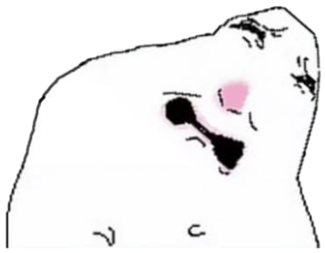 Wojak-style cartoon figure looking up with a blushing pink nose, eyes barely visible sticker