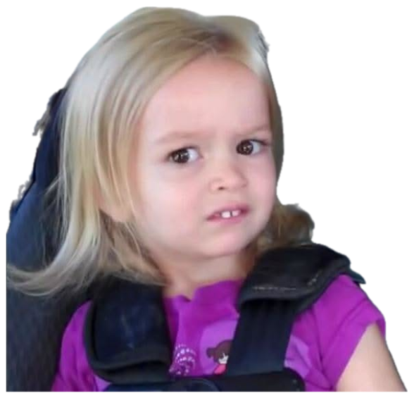 Little girl in a car seat side-eyeing with a deeply skeptical, let-down face sticker