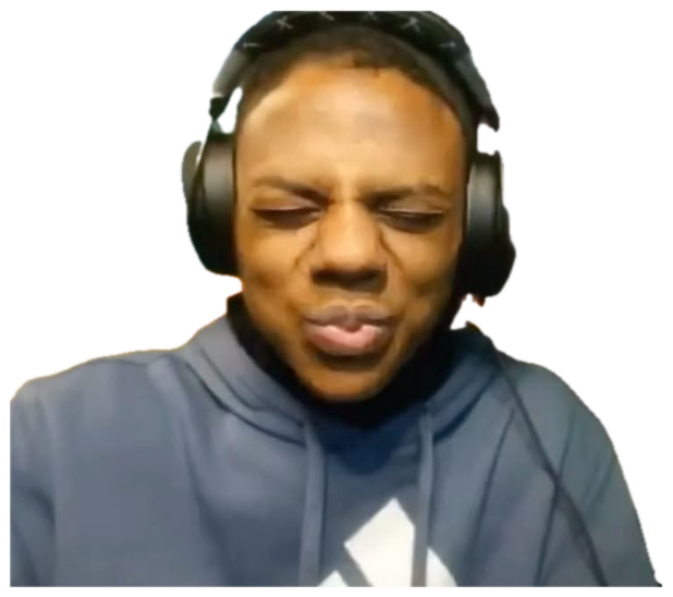 Guy in headphones squinting with a sour, cringing face during a stream sticker