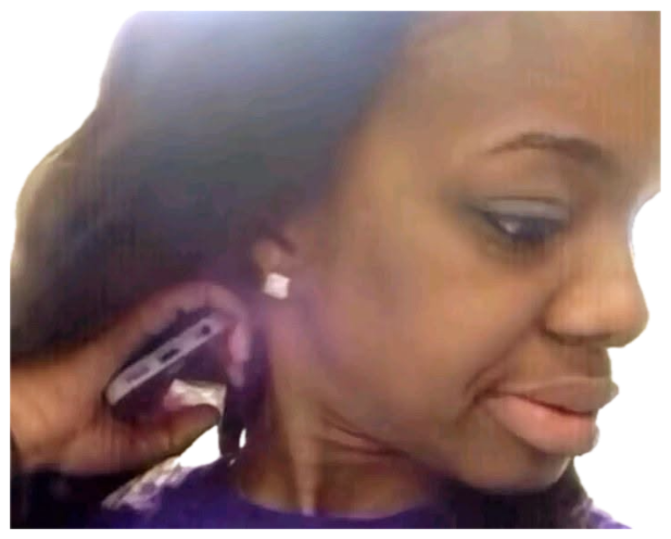 Woman holding a phone to her ear giving a cool, unbothered side glance sticker