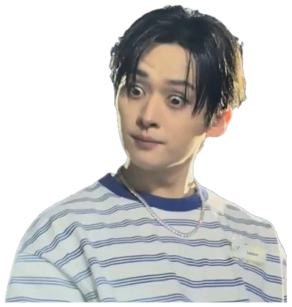 K-pop performer on stage with wide bulging eyes in a startled, frozen stare sticker