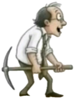 Cartoon man gives up just before breaking through a wall of diamonds, turns and walks away sticker