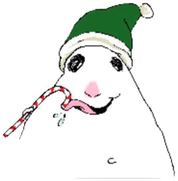 Cute cartoon hamster in a Christmas hat drooling over a candy cane with a sly grin sticker
