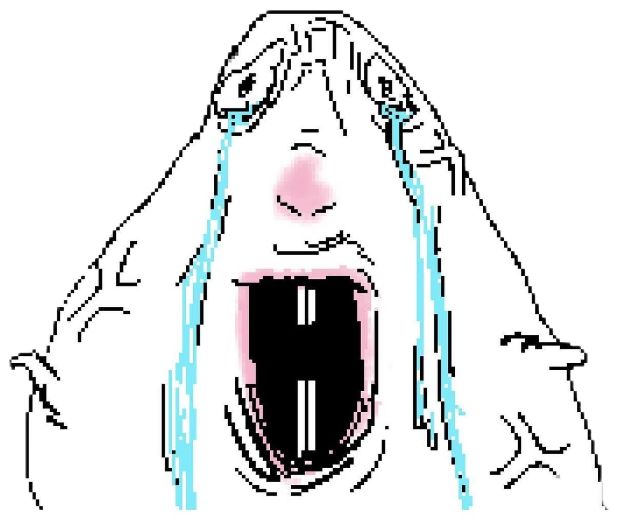 Wojak-style cartoon character sobbing with mouth wide open and tears streaming down sticker