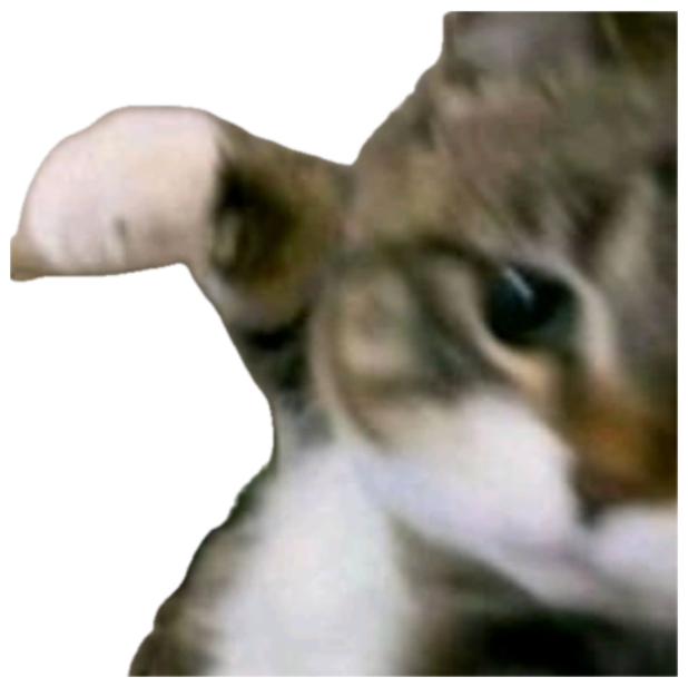 Grainy tabby cat leaning in close with one narrowed, suspicious eye sticker