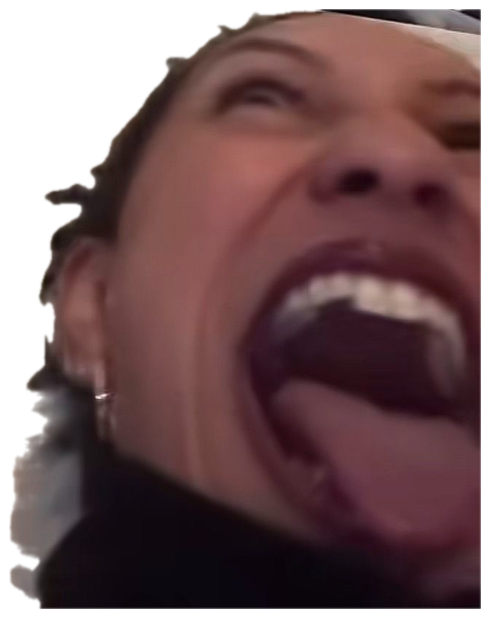 Extreme close-up of a person mouth wide open mid-scream, tongue out and eyes squeezed sticker