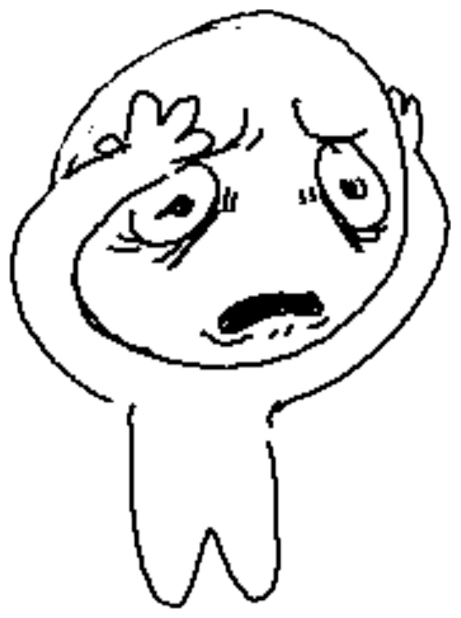 Doodle face clutching its head with a worried, frightened frown sticker