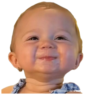 Adorable baby with chubby cheeks giving the smuggest little grin to camera sticker