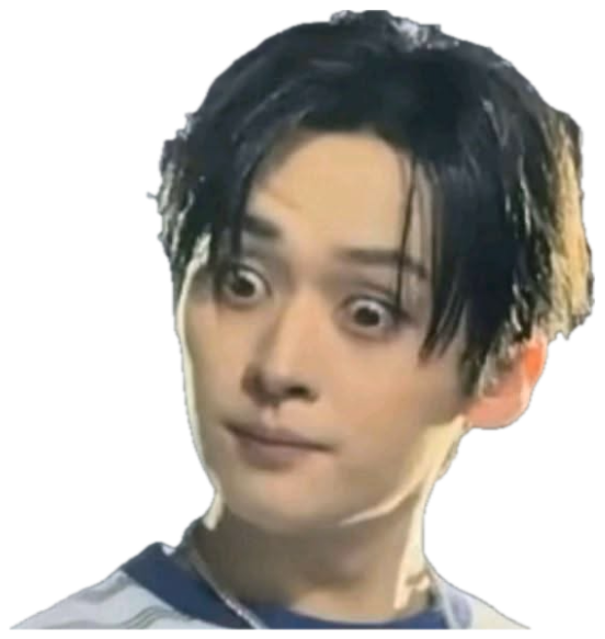 Young man with dark hair making a wide-eyed, awkwardly startled face sticker