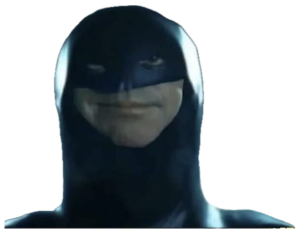 Batman in costume giving a subtle, knowing smirk directly at the camera sticker