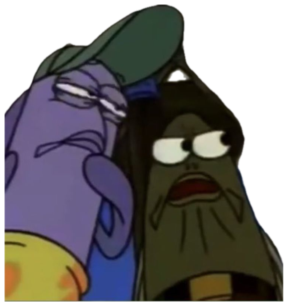 Two SpongeBob fish peering down with tired, deeply unimpressed faces sticker