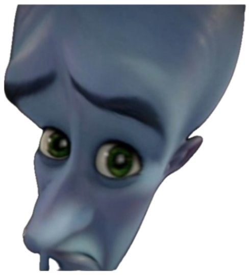 Megamind staring up with wide anxious eyes, looking deeply worried sticker