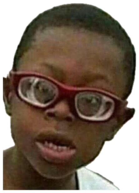 Kid in red glasses giving a bewildered side-eyed look at the camera sticker