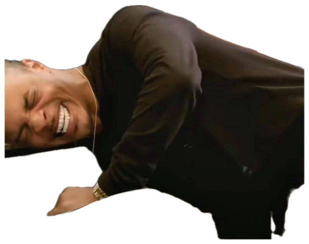 Man doubled over a counter cracking up, laughing so hard he's collapsing sticker